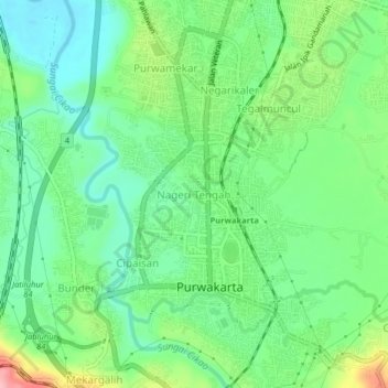 Nageri Tengah topographic map, elevation, terrain