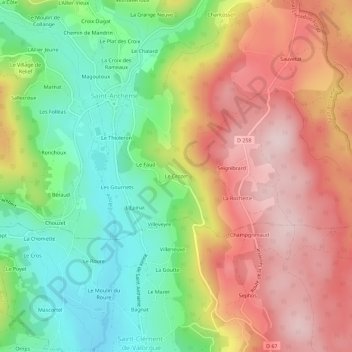 Le Crozet topographic map, elevation, terrain