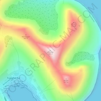 Húsafelli topographic map, elevation, terrain