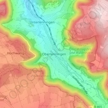 Oberlenningen topographic map, elevation, terrain