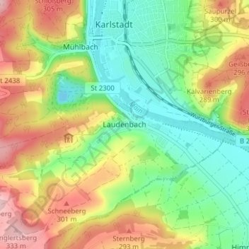 Laudenbach topographic map, elevation, terrain