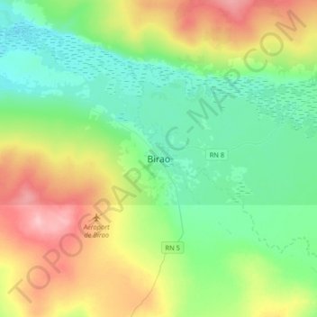 Birao topographic map, elevation, terrain