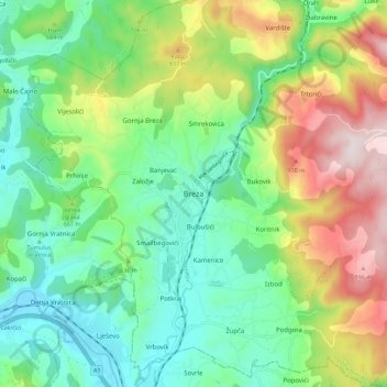 Breza topographic map, elevation, terrain