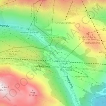 Arlberg topographic map, elevation, terrain