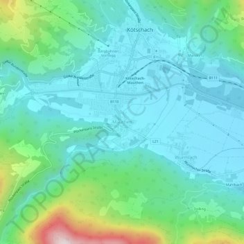Mauthen topographic map, elevation, terrain