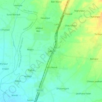 Lalru topographic map, elevation, terrain