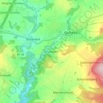 Grünstein topographic map, elevation, terrain