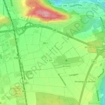 Birrfeld topographic map, elevation, terrain