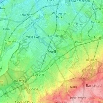 Ewell topographic map, elevation, terrain