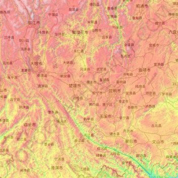 Yunnan Province topographic map, elevation, terrain