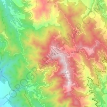 Kasauli topographic map, elevation, terrain