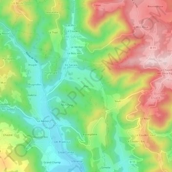 Plos topographic map, elevation, terrain