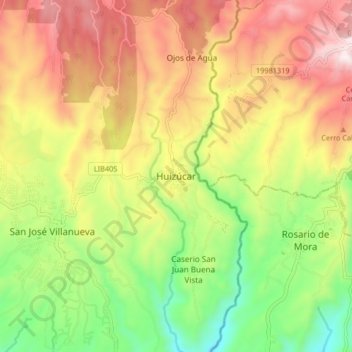 Huizúcar topographic map, elevation, terrain