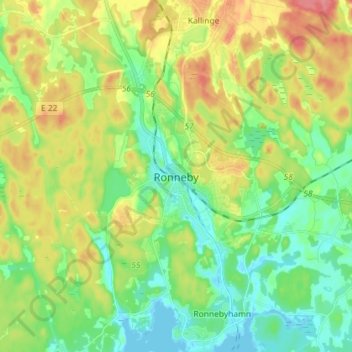 Ronneby topographic map, elevation, terrain