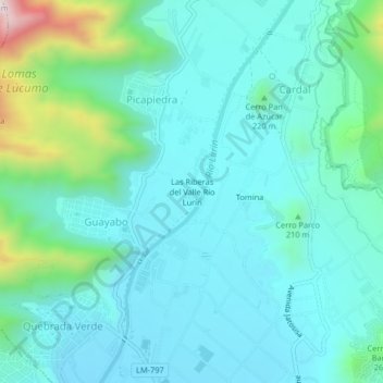 Las Riberas del Valle Río Lurín topographic map, elevation, terrain
