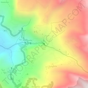 Ramboda Upper Falls topographic map, elevation, terrain