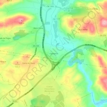 Centieira topographic map, elevation, terrain