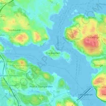 Tranholmen topographic map, elevation, terrain