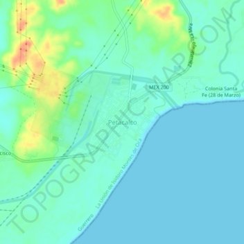 Petacalco topographic map, elevation, terrain