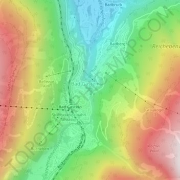 Gasteiner Wasserfall topographic map, elevation, terrain