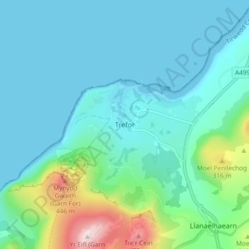 Trefor topographic map, elevation, terrain