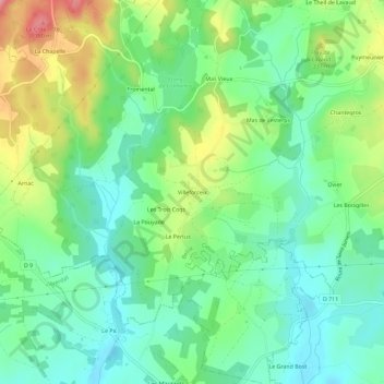Villeforceix topographic map, elevation, terrain