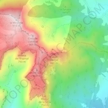 Cavall Bernat topographic map, elevation, terrain