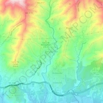 Benagalbón topographic map, elevation, terrain
