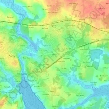 Kersalé topographic map, elevation, terrain
