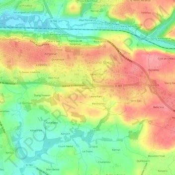 Kerjaouen topographic map, elevation, terrain