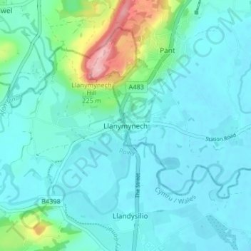 Llanymynech topographic map, elevation, terrain