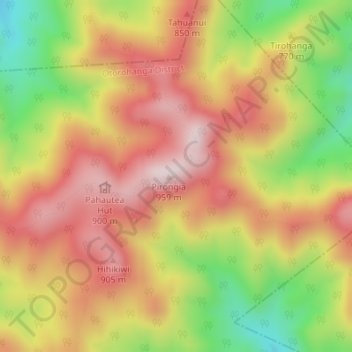 Mount Pirongia topographic map, elevation, terrain