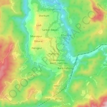 Haflong topographic map, elevation, terrain