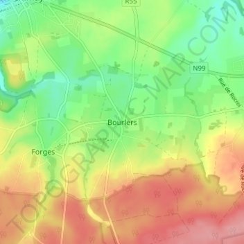 Bourlers topographic map, elevation, terrain