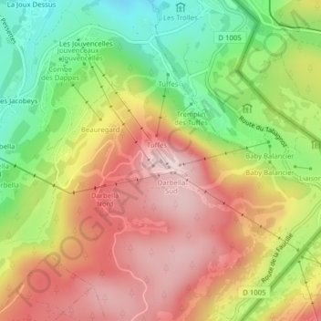 Les Tuffes topographic map, elevation, terrain