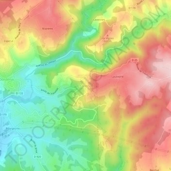 Travassac topographic map, elevation, terrain