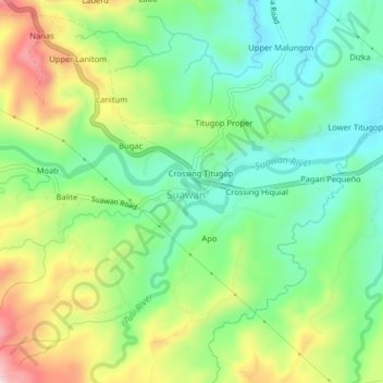 Suawan topographic map, elevation, terrain