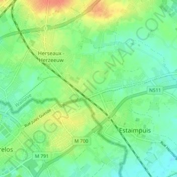 Herseaux-Gare topographic map, elevation, terrain