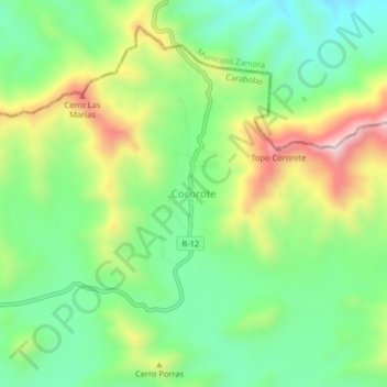 Cocorote topographic map, elevation, terrain