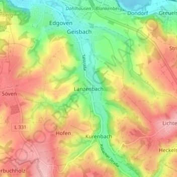 Lanzenbach topographic map, elevation, terrain
