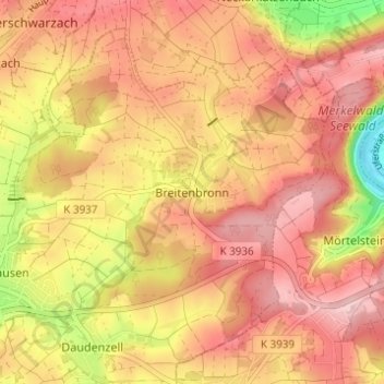 Breitenbronn topographic map, elevation, terrain