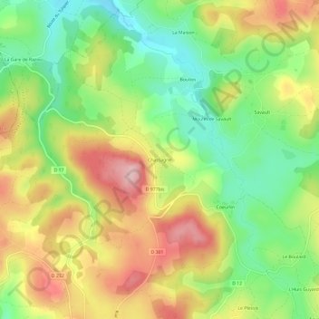 Chassagne topographic map, elevation, terrain