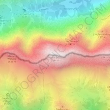Hochwanner topographic map, elevation, terrain