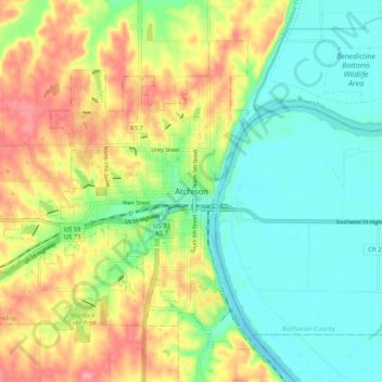 Atchison topographic map, elevation, terrain