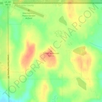 Turtle Mountain topographic map, elevation, terrain