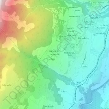 Les Tardons topographic map, elevation, terrain