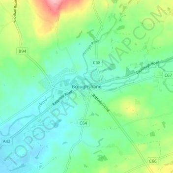 Broughshane topographic map, elevation, terrain