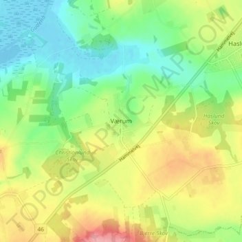 Værum topographic map, elevation, terrain