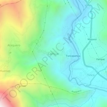 Carhuac topographic map, elevation, terrain
