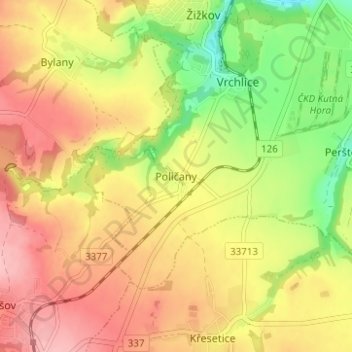 Poličany topographic map, elevation, terrain